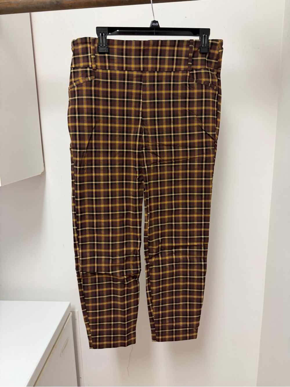 Soho Apparel Brown and Yellow Plaid Cropped Trousers